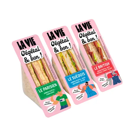 La Vie Sandwich Végétal, lancé en P5 2024 (DV 34), réalise 1,8 M€ de chiffre d'affaires sur 12 mois, avec un taux de réachat élevé à 73,3 %,